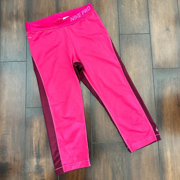 NIKE PRO fitness leggings running yoga pants M TOP Maroon Cranberry Red Pink - Picture 2 of 8
